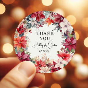 Feestelijke Winter Bloemen Kerstmis Bruiloft Ronde Sticker