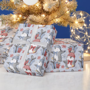 Feestelijke winter dansen pinguïns cadeaupapier