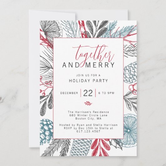 Feestelijke Winter Greenery Holiday Party Kaart (Voorkant)