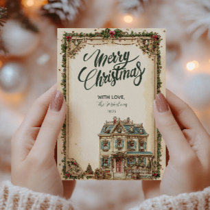 Feestelijke Winter House Kerstviering Feestdagenkaart