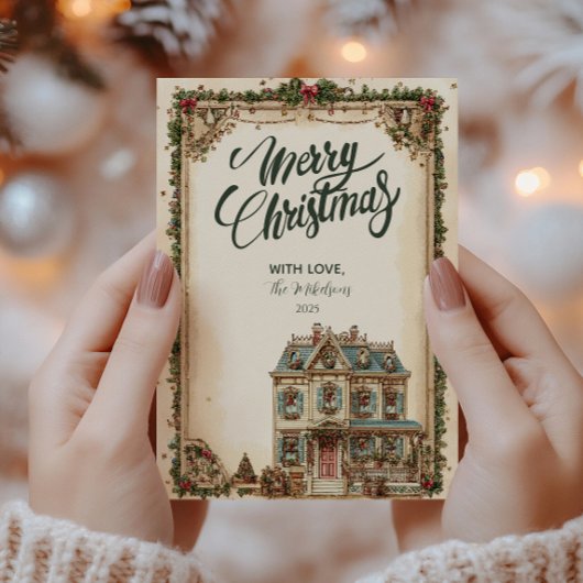 Feestelijke Winter House Kerstviering Feestdagenkaart