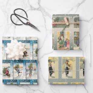 Feestelijke Winter Kerst Kaart Collage Inpakpapier Vel