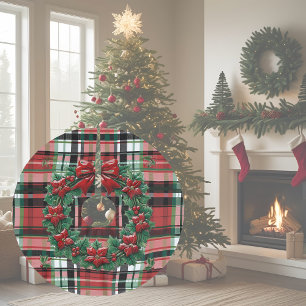Feestelijke Winter Plaid Rustieke Boerderij Krans Kerstboom Rok