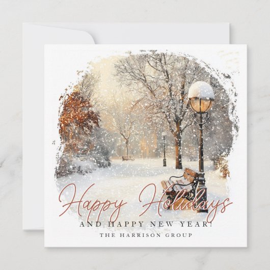 Feestelijke winter scène Uw logo Bedrijf Feestdagenkaart (Voorkant)