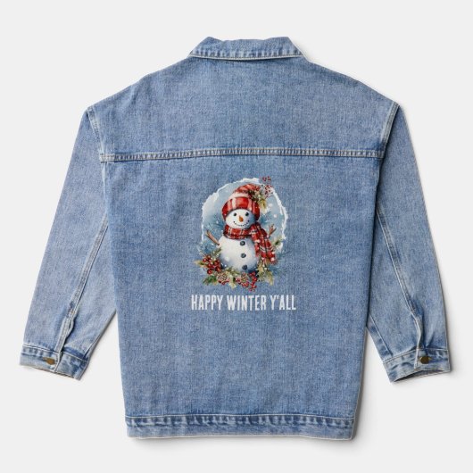 feestelijke winter sneeuwpop tekst toevoegen denim jacket (Achterkant)