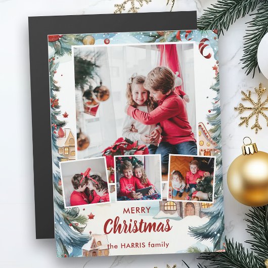 Feestelijke Winter Snow Village Four-Photo