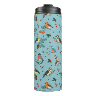 Feestelijke Winter Vogels Kerstpatroon Thermosbeker