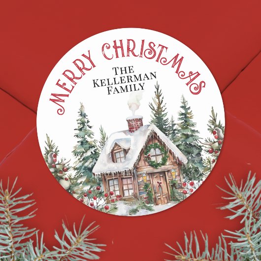 Feestelijke winter Waterverf kerst Ronde Sticker