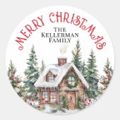 Feestelijke winter Waterverf kerst Ronde Sticker (Voorkant)