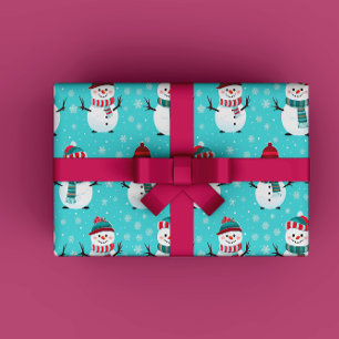 Feestelijke Winter Wonderland Blauwe Sneeuwmannen Cadeaupapier