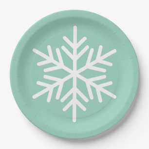Feestelijke witte Alpen-sneeuwvlok op licht teal Papieren Bordje