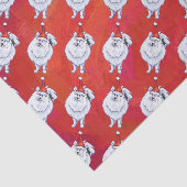 Feestelijke Witte Pommerse Pup Patroon op Rood Tissuepapier (Detail)