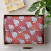 Feestelijke Witte Pommerse Pup Patroon op Rood Tissuepapier (Geschenk)