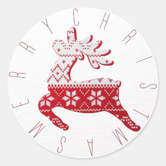 Feestelijke witte & rode rendier kersttrui ronde sticker