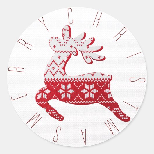 Feestelijke witte & rode rendier kersttrui ronde sticker (Voorkant)