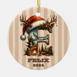 Feestelijke Woodland Letter F  winterscène Keramisch Ornament