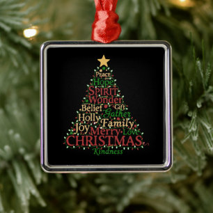 Feestelijke Woordkunst Kerstboom Vrede Hoop Vreu Metalen Ornament
