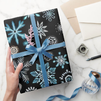 Feestelijke Wrap Wonderland 'Blauwe Sneeuwvlokken Cadeaupapier