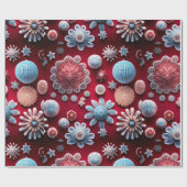 Feestelijke Wrap Wonderland 'Rode en Blauwe Sneeuw Cadeaupapier (Vlak)