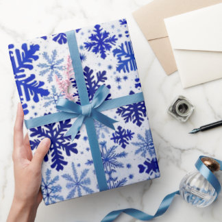 Feestelijke Wrap Wonderland 'Royal Blue Sneeuwvlok Cadeaupapier