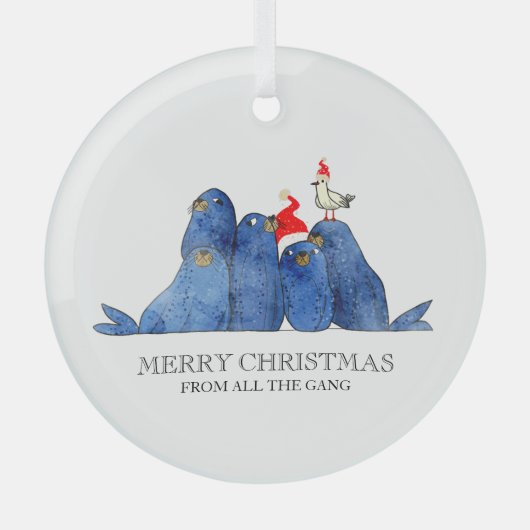 Feestelijke Zee Leeuwen Waterverf Ornament (Voorkant)