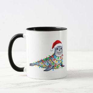 Feestelijke zeehond bedekt met kerstlichtjes mok