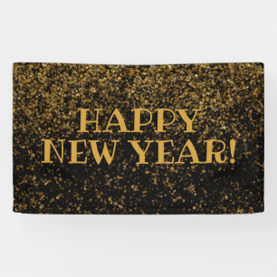 Feestelijke zwarte en gouden glitters Vrolijk Nieu Spandoek