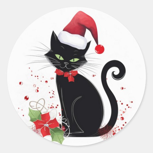Feestelijke zwarte kat ronde sticker (Voorkant)