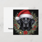 Feestelijke Zwarte Labrador met Kerstman Hoed  Feestdagenkaart (Voorkant / Achterkant)
