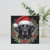 Feestelijke Zwarte Labrador met Kerstman Hoed  Feestdagenkaart (Staand voorkant)