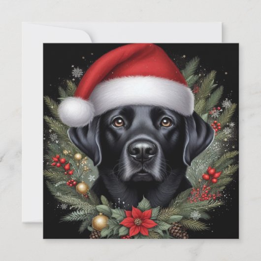 Feestelijke zwarte Labrador met kerstmuts Feestdagenkaart (Voorkant)