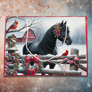 Feestelijke Zwarte Paard en Kardinaal Kerstmis Groot Cadeauzakje