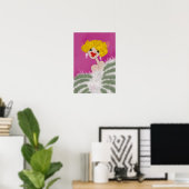 Feestend meisje dat roze glamour modekunst danst poster (Thuiskantoor)