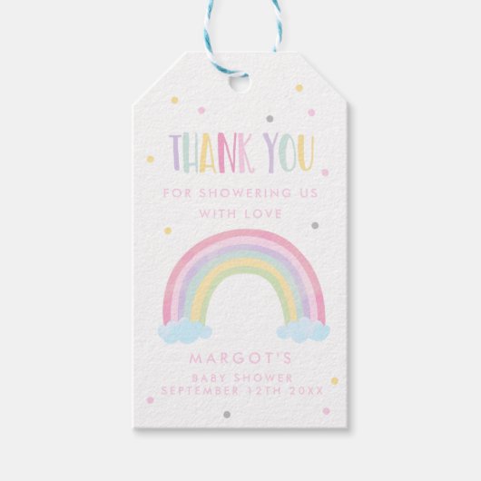 Feestfavor Pastel Regenboog Baby Shower Cadeaulabel (Voorkant)
