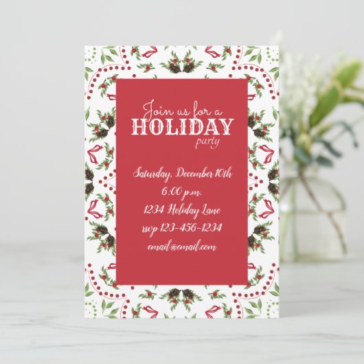 Feestfeest Elegant Holly Pinecone Mandala Kaart (Staand voorkant)