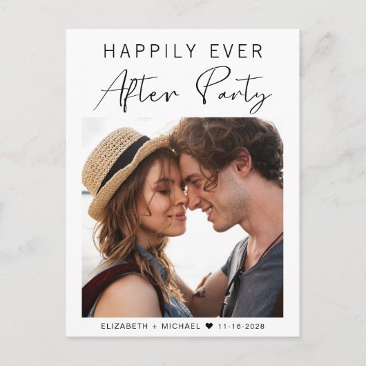 Feestfoto bruiloftsreceptie 'Happily Ever After' Aankondigingskaart (Voorkant)