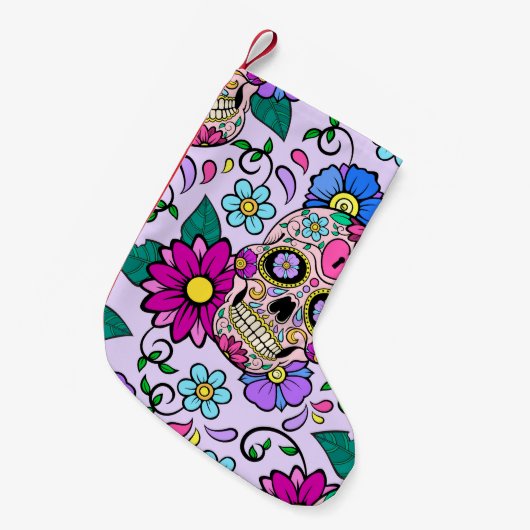 Feestieve achtergrond met suikerschedels, hart en  kleine kerstsok (Voorkant (Hangend))