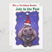 Feestive Hippopotamus-kerstfeest Kaart (Voorkant / Achterkant)