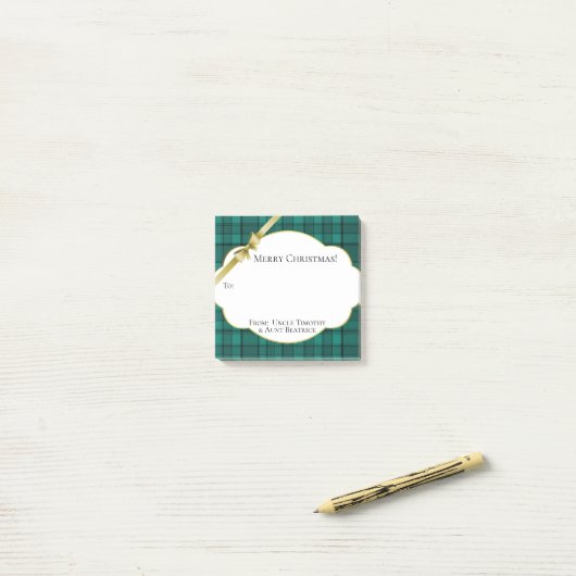 Feestive Holiday Gift Label Blauwgroen Green Tarta Post-it® Notes (Op bureau)