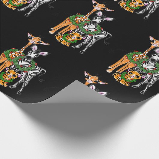 Feestive Holiday Giraffe, Zebra, tijger omwikkelin Cadeaupapier (Hoek)