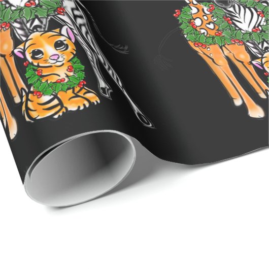 Feestive Holiday Giraffe, Zebra, tijger omwikkelin Cadeaupapier (Rol Hoek)