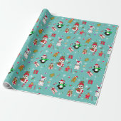 Feestive Holiday Kerstmis Penguin, Snowmen, Snoep Cadeaupapier (Uitgerold)