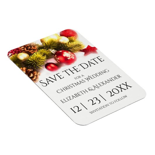 Feestive kerstbruiloft bespaart de datum Magnet Magneet (Rechterzijde)