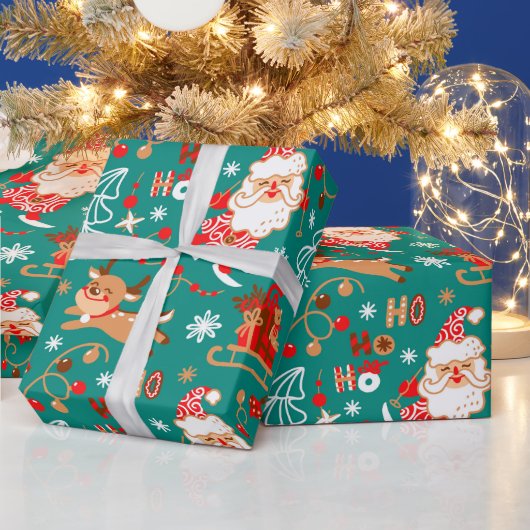 Feestive kerstkerstkerstman en rendier cadeaupapier (Feestdagen)