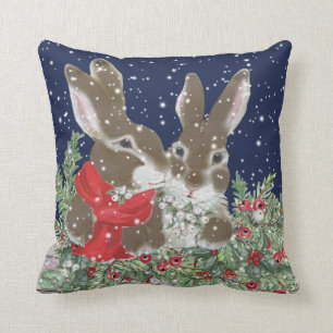 Feestive kerstkonijn Tan Bunny Winter Holiday Kussen