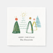 Feestive Moderne Waterverf kerstbomen Holiday Servet (Voorkant)