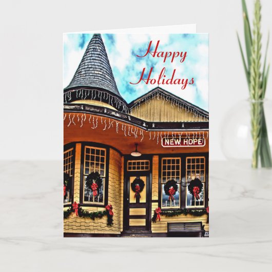 Feestive Railway Station Holiday Card Feestdagen Kaart (Voorkant)