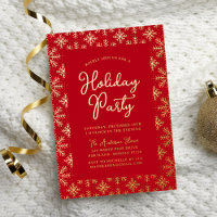 Feestive Red and Gold Snowflakes Holiday Party