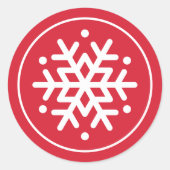 Feestive Red and White Snowflake Holiday Ronde Sticker (Voorkant)
