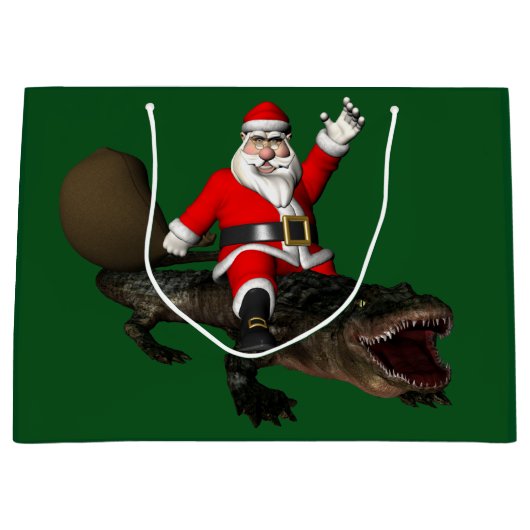 Feestive Santa Claus Riding an Alligator Large Cadeautasje (Voorkant)